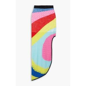Staud Rainbow Centre Asymmetric Stripe Pointelle Crochet Midi Skirt Coverup S